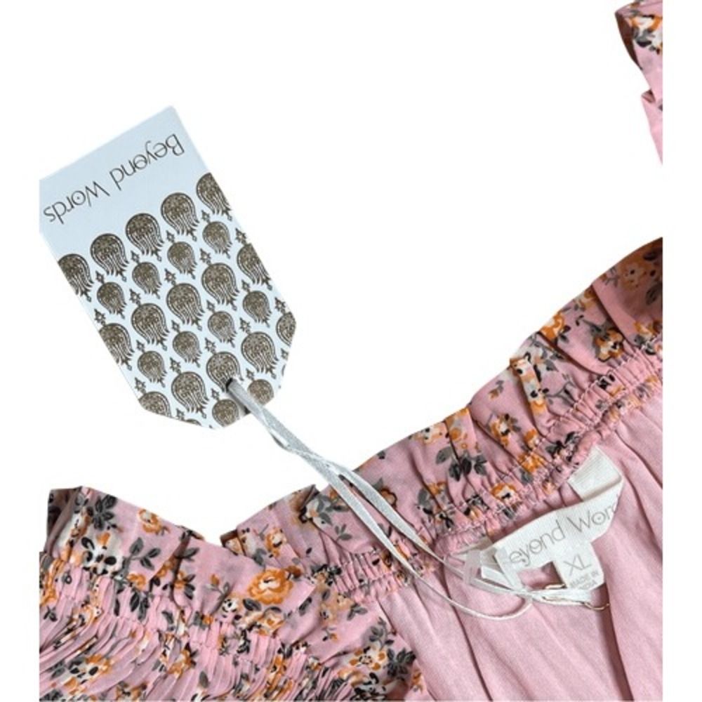 Beyond Words Pink Floral Pleated Cottagecore Fit‎ & Flare Dress XL Prairie Vibes - Picture 4 of 9